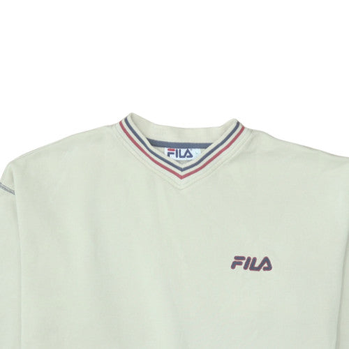 FILA Men's White Retro V-Neck Logo Pullover Sweatshirt L