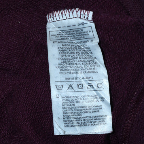 Adidas Womens Burgundy Cropped Hoodie Size 8 Cotton Blend