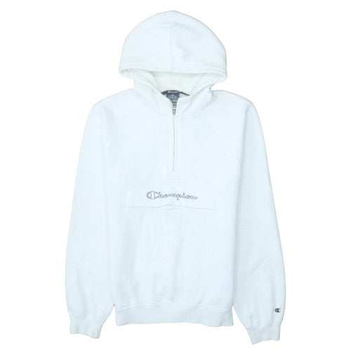Champion Men's White Medium 1/2 Zip Hoodie Sweatshirt