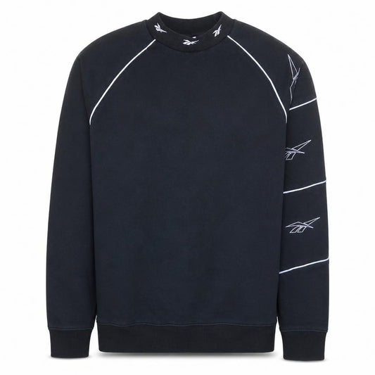 Front view of Reebok Men Black Pullover Sweatshirt M Sports Classic Logo