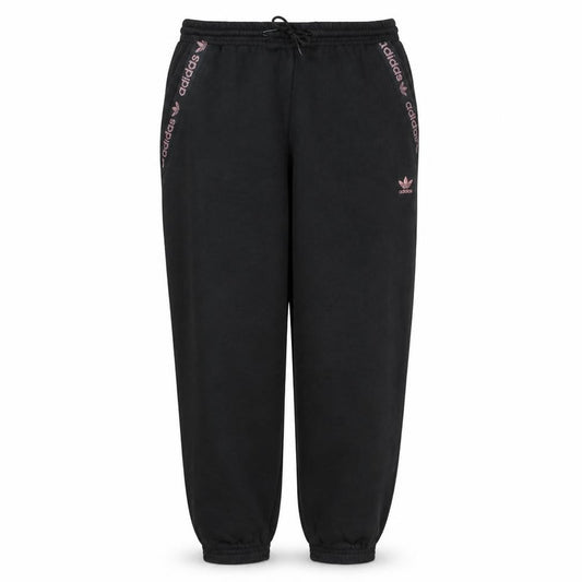 Front view of Adidas women’s black jogger sweatpants, size UK 15, fleece elastic waist