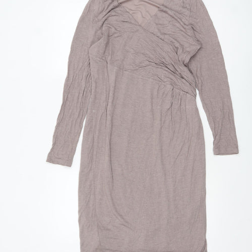 Alexon Women’s Beige V-Neck Long Sleeve Knee Length Wrap Dress Size 14
