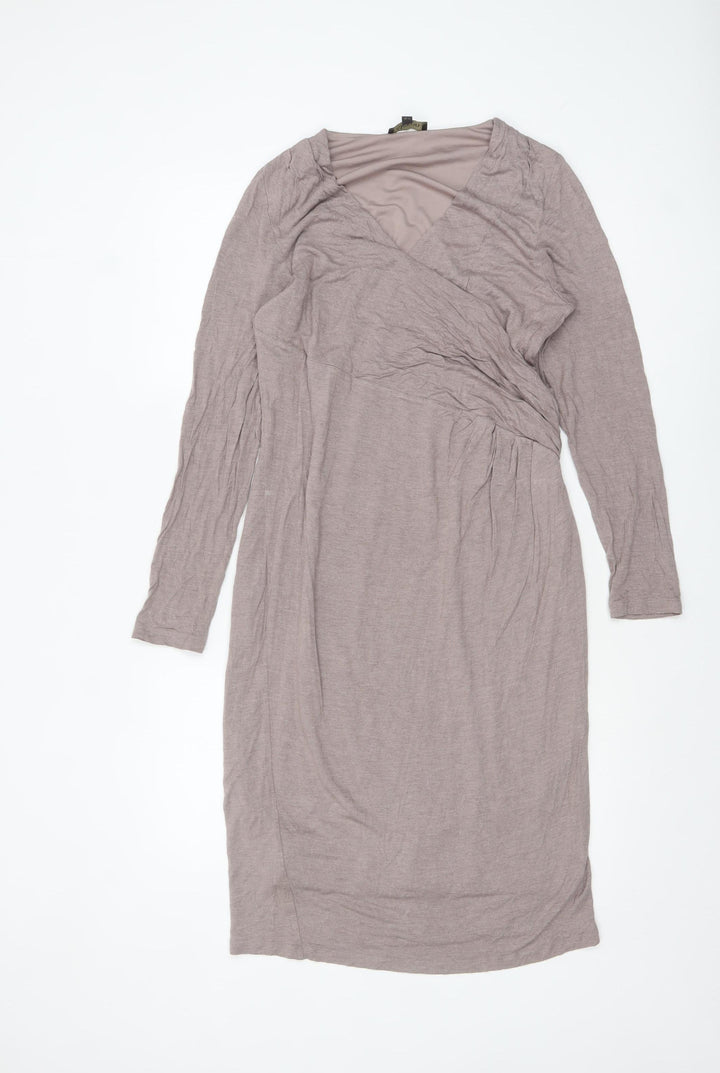 Alexon Women’s Beige V-Neck Long Sleeve Knee Length Wrap Dress Size 14
