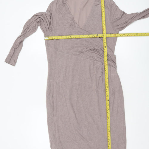 Alexon Women’s Beige V-Neck Long Sleeve Knee Length Wrap Dress Size 14