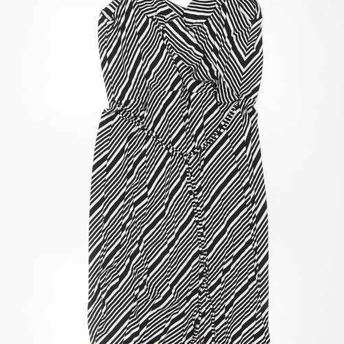Oasis Women Black Striped Sleeveless Viscose A-Line Midi Dress L