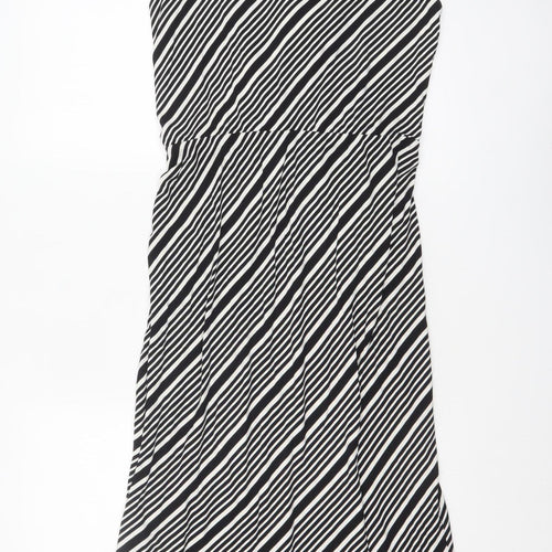 Oasis Women Black Striped Sleeveless Viscose A-Line Midi Dress L