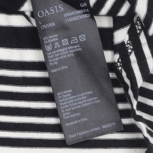Oasis Women Black Striped Sleeveless Viscose A-Line Midi Dress L