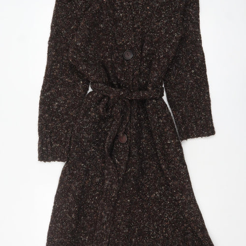 Wallis Women Brown Chunky Knit Belted Long Cardigan M
