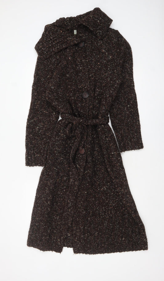 Wallis Women Brown Chunky Knit Belted Long Cardigan M