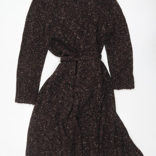 Wallis Women Brown Chunky Knit Belted Long Cardigan M