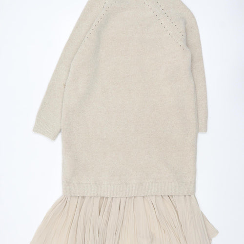 Reserved Women’s Beige Knit Pleated Midi Sweater Dress S