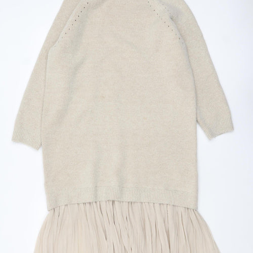 Reserved Women’s Beige Knit Pleated Midi Sweater Dress S