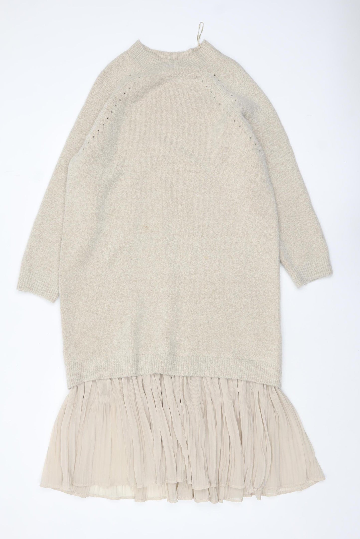 Reserved Women’s Beige Knit Pleated Midi Sweater Dress S