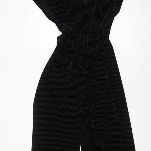 New Look Women Black Velvet Wide-Leg Jumpsuit Size 8