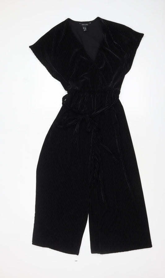 New Look Women Black Velvet Wide-Leg Jumpsuit Size 8