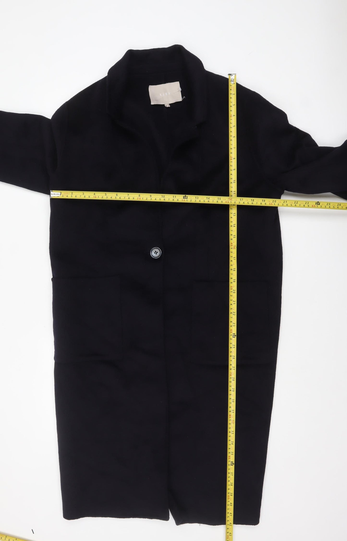 KLEY Women's Black Long Wool Blend Overcoat Size L