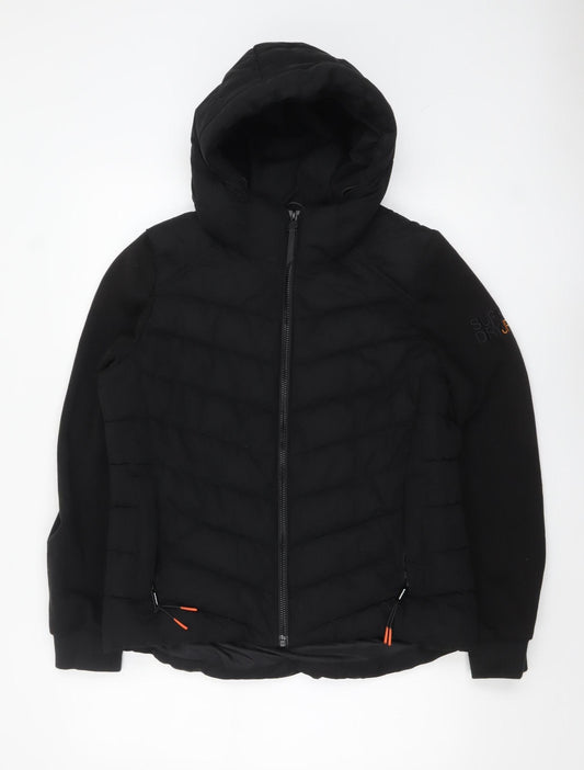 Superdry Women's Black Hooded Puffer Jacket Size 14 Storm Series