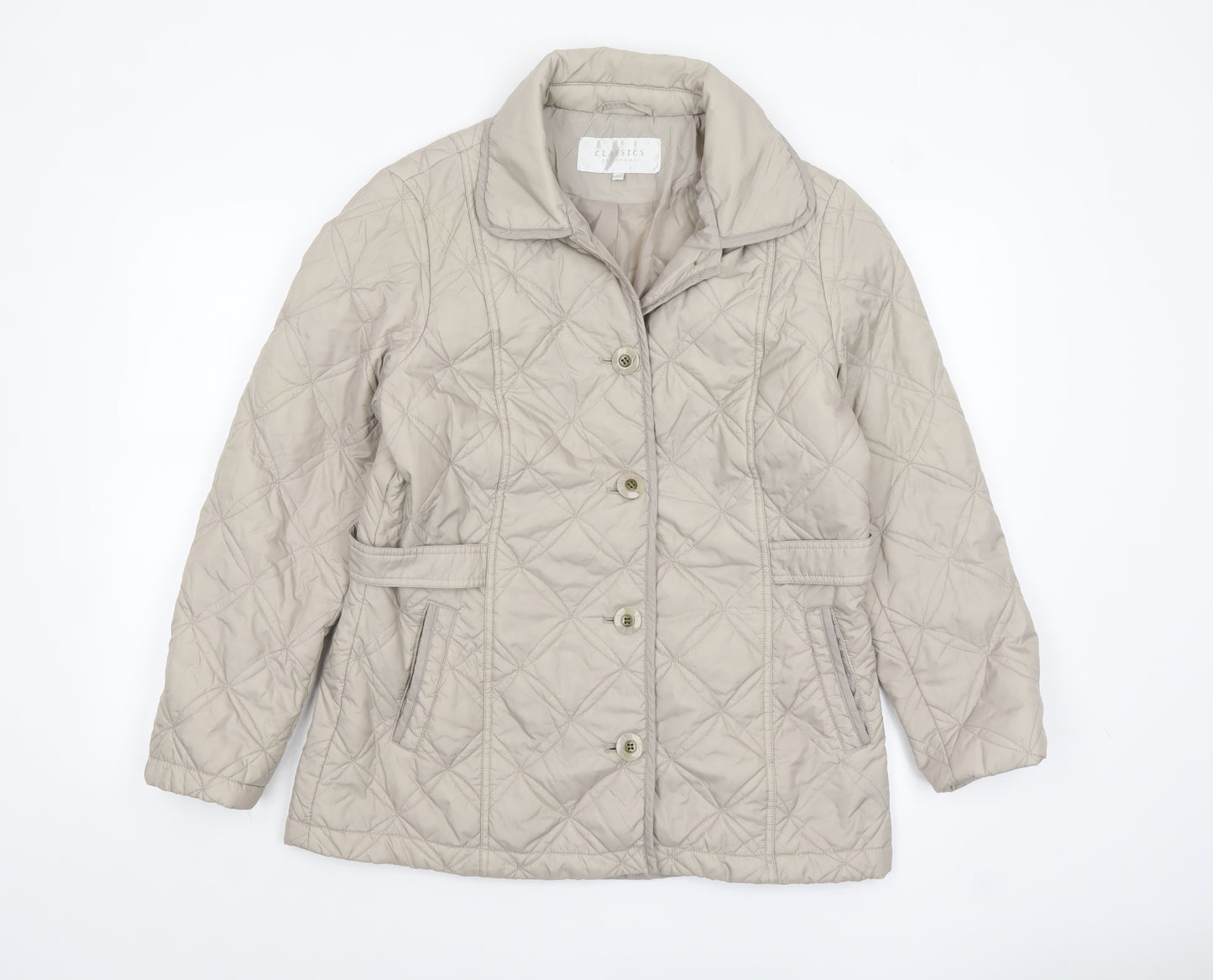 Debenhams Classics Women Beige Quilted Mid-Length Jacket Size 14