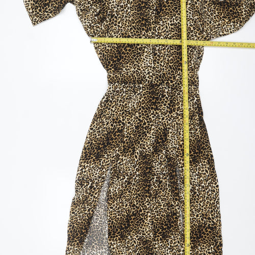 Topshop Petite Leopard Print Midi Shirt Dress Brown UK 4