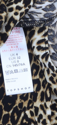 Topshop Petite Leopard Print Midi Shirt Dress Brown UK 4