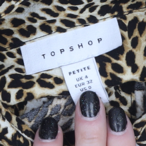 Topshop Petite Leopard Print Midi Shirt Dress Brown UK 4