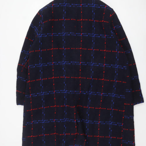Bonmarché Women Navy Blue Red Check Wool Blend Coat Size 22