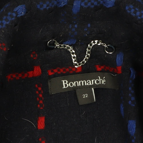 Bonmarché Women Navy Blue Red Check Wool Blend Coat Size 22