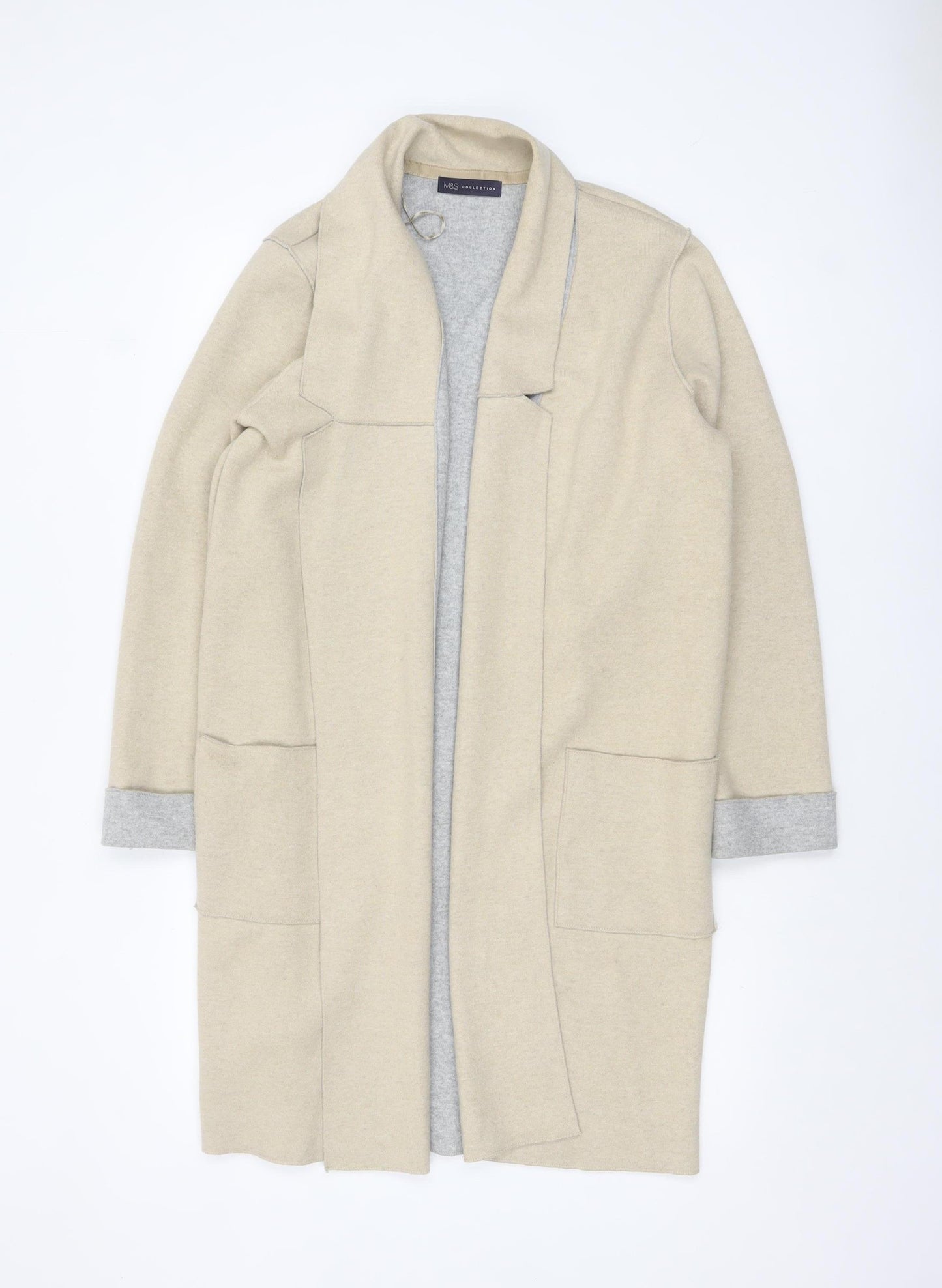 Marks and Spencer Women Beige Long Sleeve Open Knit Cardigan L