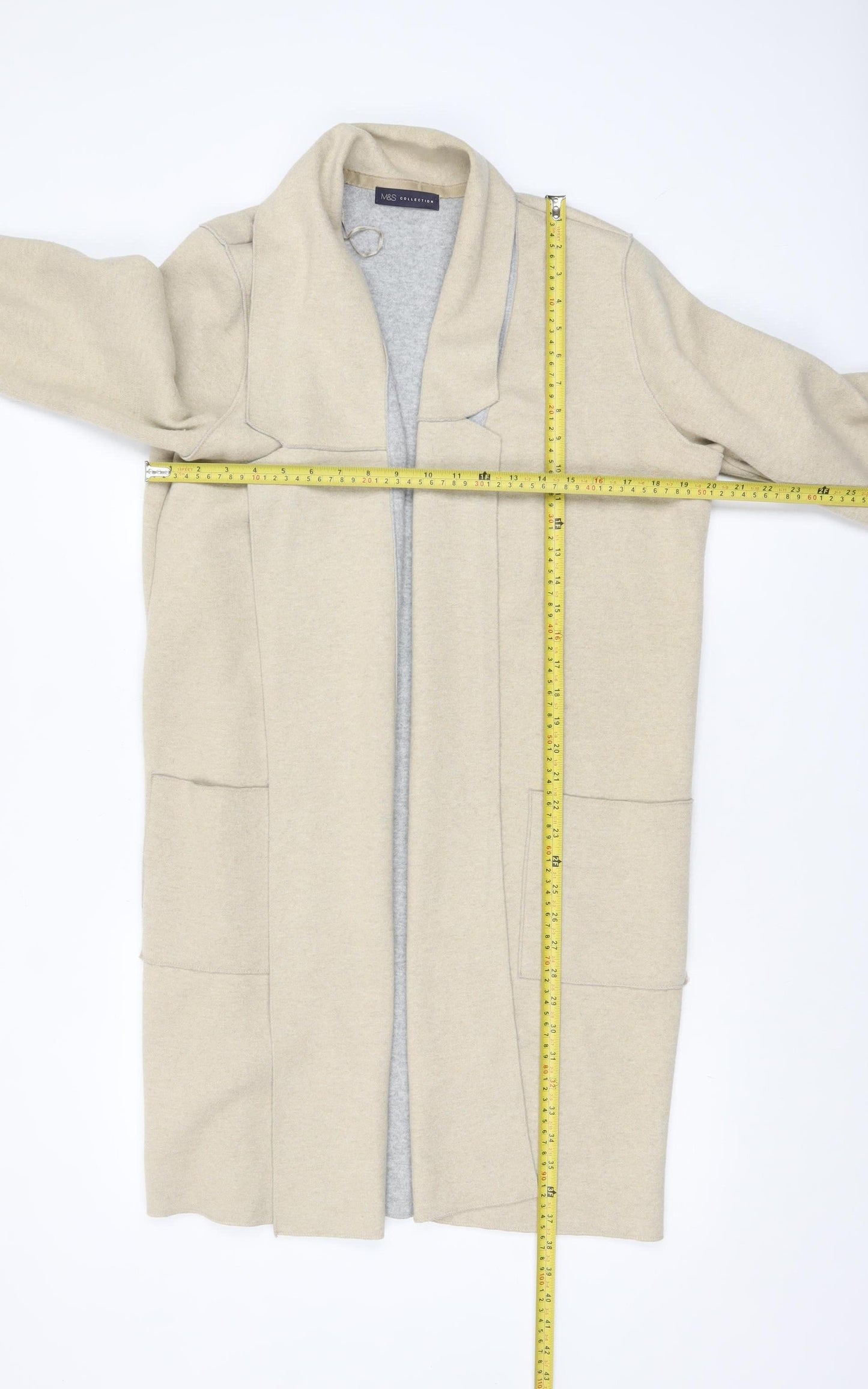 Marks and Spencer Women Beige Long Sleeve Open Knit Cardigan L
