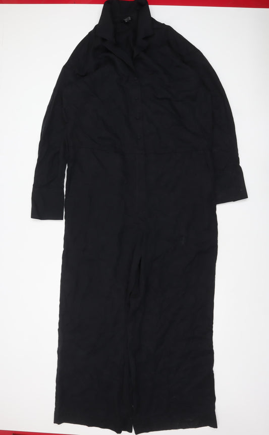COS Women Black Relaxed Wide-Leg Long Sleeve Jumpsuit Size 12