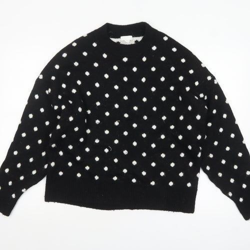 H&M Women's Black Polka Dot Crew Neck Knit Jumper Size 12