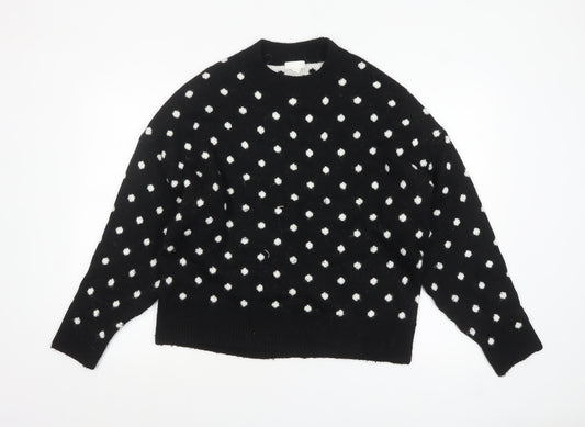 H&M Women's Black Polka Dot Crew Neck Knit Jumper Size 12