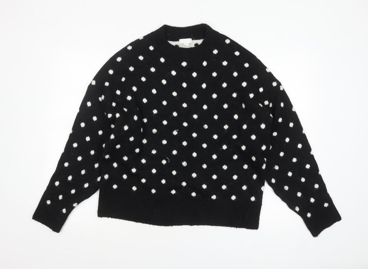 H&M Women's Black Polka Dot Crew Neck Knit Jumper Size 12