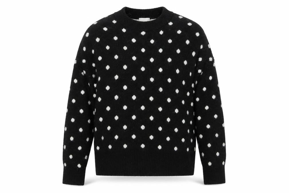 Front view of H&M Women's Black Polka Dot Crew Neck Knit Jumper, size 12
