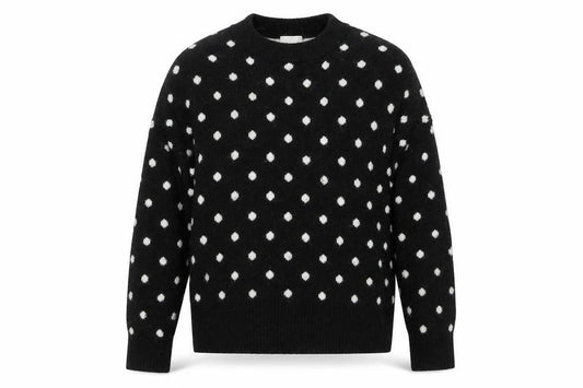 Front view of H&M Women's Black Polka Dot Crew Neck Knit Jumper, size 12