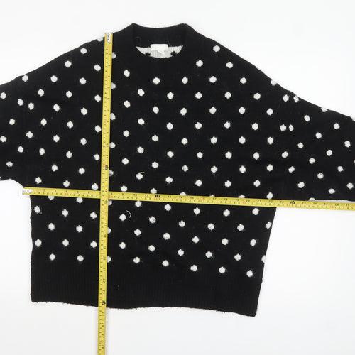 H&M Women's Black Polka Dot Crew Neck Knit Jumper Size 12
