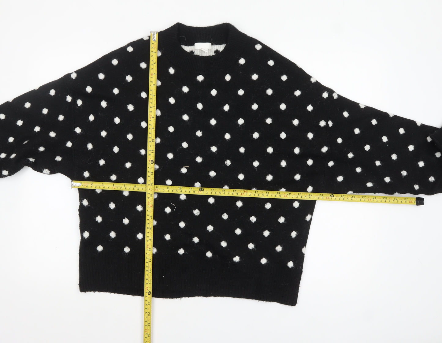 H&M Women's Black Polka Dot Crew Neck Knit Jumper Size 12