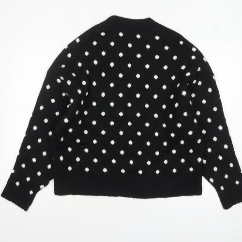H&M Women's Black Polka Dot Crew Neck Knit Jumper Size 12