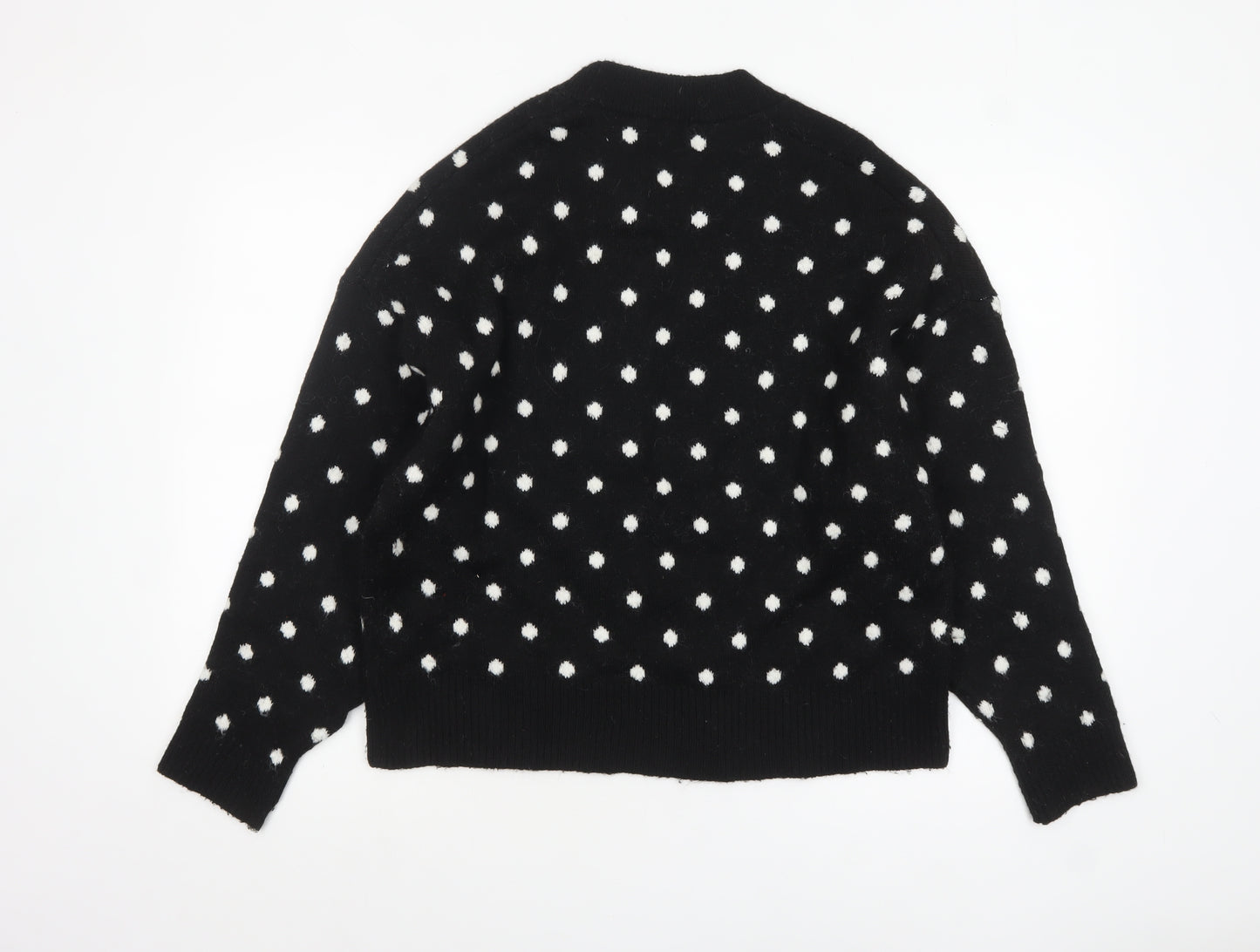H&M Women's Black Polka Dot Crew Neck Knit Jumper Size 12