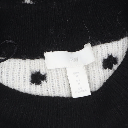 H&M Women's Black Polka Dot Crew Neck Knit Jumper Size 12