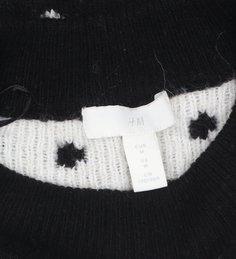 H&M Women's Black Polka Dot Crew Neck Knit Jumper Size 12