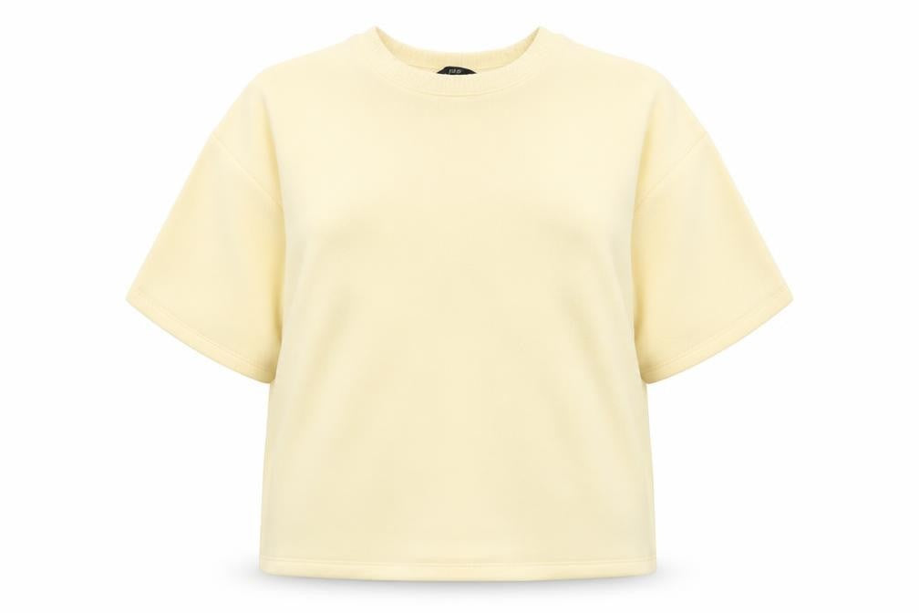 Front view of F&F Women’s Beige Short Sleeve Crew Neck jumper, size M