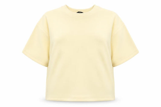 Front view of F&F Women’s Beige Short Sleeve Crew Neck jumper, size M