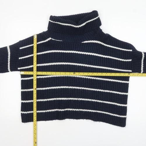 Glamorous Womens Blue Striped Roll Neck Knit Jumper UK 10