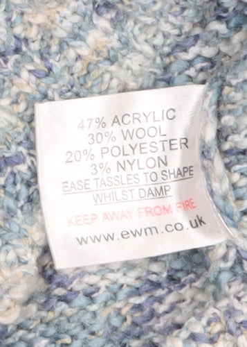 EWM Women’s Blue Chunky Knit Roll Neck Fringed Pullover Jumper L 18-20