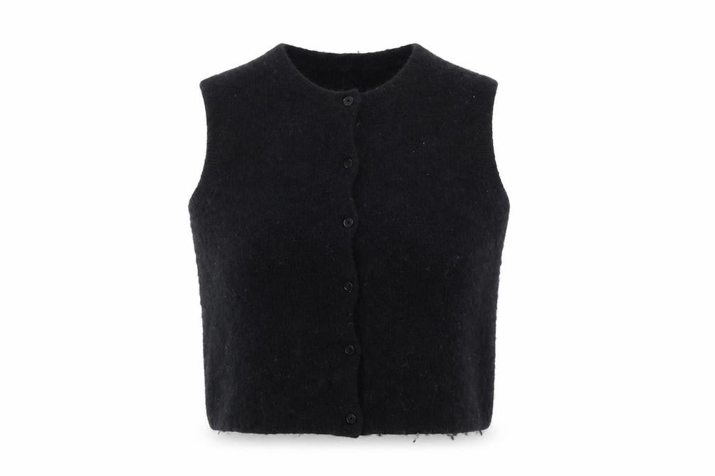 Front view of Part Two Women's Black Wool Blend Button Vest S