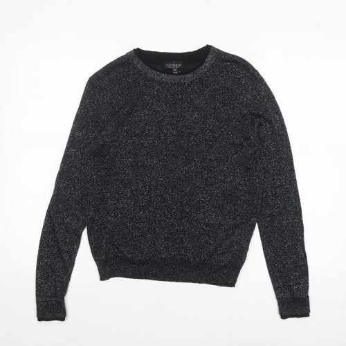 Topshop Women's Black Glitter Knit Crew Neck Jumper Size 8