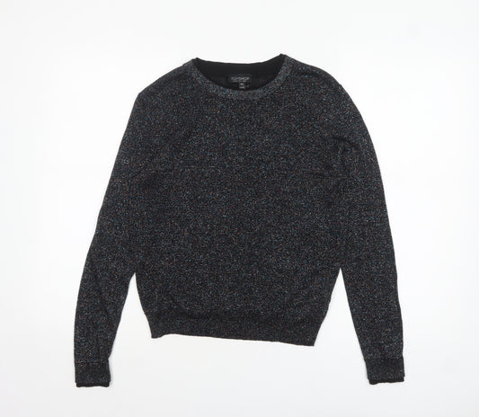 Topshop Women's Black Glitter Knit Crew Neck Jumper Size 8