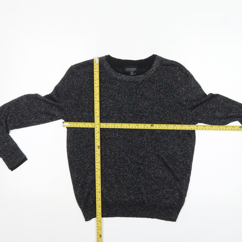 Topshop Women's Black Glitter Knit Crew Neck Jumper Size 8