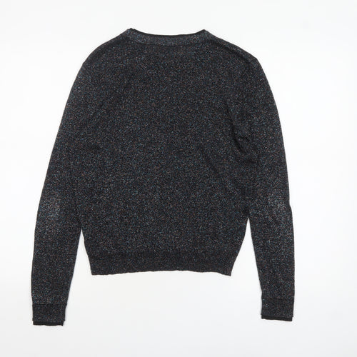 Topshop Women's Black Glitter Knit Crew Neck Jumper Size 8
